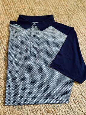 HEAD Golf Performance Polo Shirt Men's Medium Blue Geometric Moisture Wick NWT